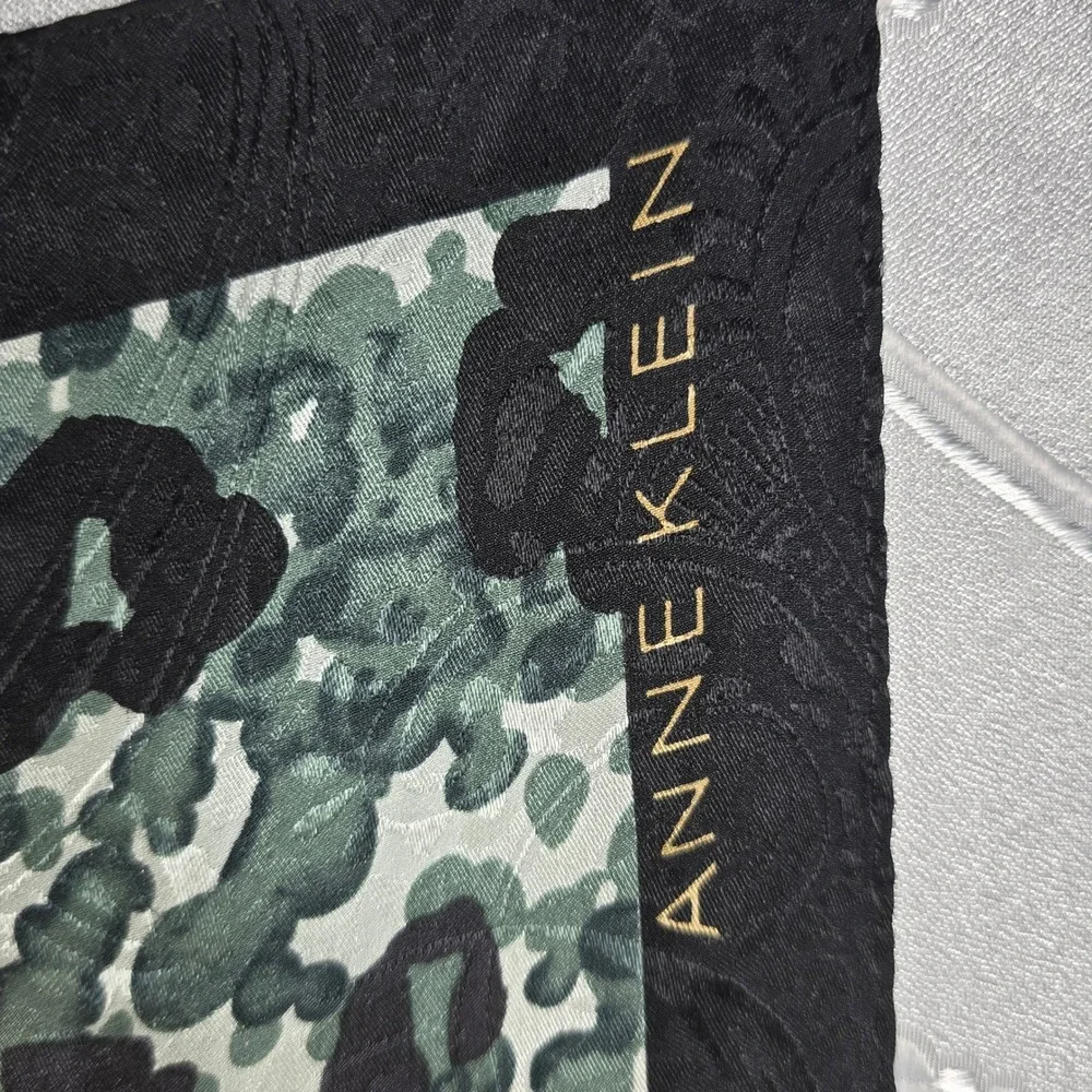 Anne Klein 100%‎ Silk Scarf Leopard Floral Gold Green Black Square 34 Inch